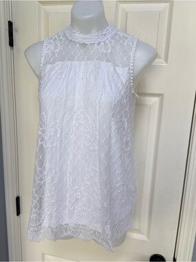 ULTRA PINK Embroidered Floral Lace Sheer Layered Mock Neck Tunic Tank Top sz M